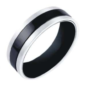 Mens Stainless Steel 6mm Band Ring with Black Plated Center, Size 10
