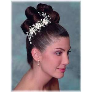  Porcelain Flower, Pearl, and Rhinestone Comb 9910 Beauty