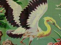 Deco Floridian Birds Vintage Barkcloth Era Fabric Panel  
