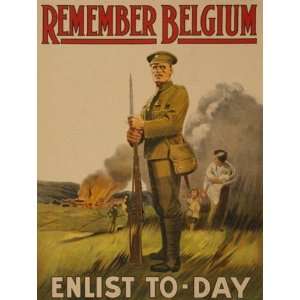  World War I Poster   Remember Belgium  Enlist to day 32 X 