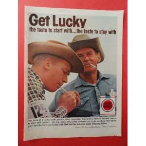 Lucky Strike cigarettes,1963 print advertisement (2 men/rodeo 