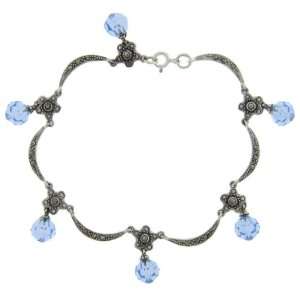  Sterling Silver Marcasite Blue Ball Bracelet Jewelry