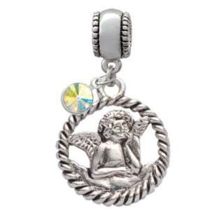   Angel in Rope Wreath European Charm Bead Hanger with AB Swarovski Cry