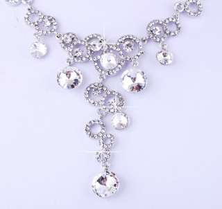 White Ringed Bead Link Czekh Rhinestone Crystal Bridal Necklace 