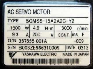 Yaskawa SGMSS 15A2A2C Y2 Servo Motor w/Warranty  