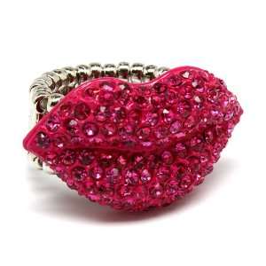  Kiss My Lips Pink Crystal Stones Love Fashion Ring 