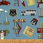 YD~ROUTE 66~WINDHAM FABRICS~RETRO ROAD SIGNS CARS REC​EIPTS 