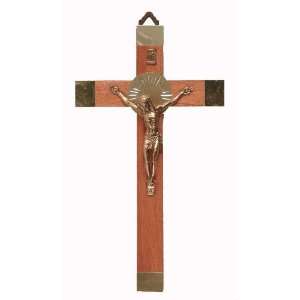 Wooden Crucifix with Gold and Sun   8 in Height   MADE IN ITALY