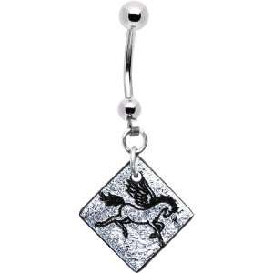    Handcrafted Silver Dichroic Pegasus Horse Belly Ring Jewelry