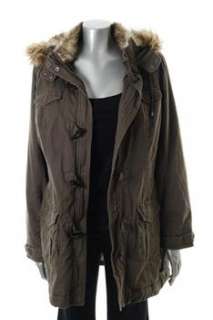 INC NEW Brown Jacket BHFO Coat Hooded Misses XL  