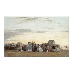  Beach Scene by Eugene Boudin. size 34 inches width by 22 