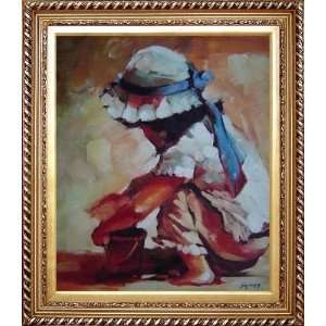 Little Girl Playing on Summer Beach side Oil Painting, with Exquisite 