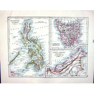 Philippine Tasmania Borneo Brunei Fiji Melbourne Johnston Antique Map 