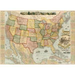   Union Railroad Map Of The United States, 1871 Arts, Crafts & Sewing