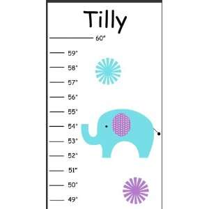    Personalized Elephant Canvas Growth Chart (Aqua and Wisteria) Baby