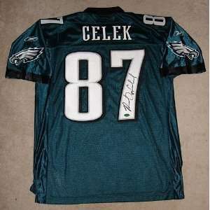 Brent Celek Autographed/Hand Signed Philadelphia Eagles Reebok Green 