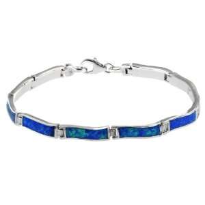  Sterling Silver Blue Opal Link Bracelet Jewelry