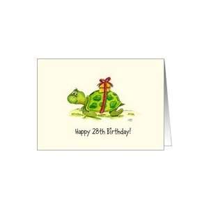  28th Birthday   Humorous, Cute Turtle with Gift on Back 