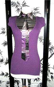 NWT 2b BeBe Purple Elegant look dress shirt top & scarf sz S  
