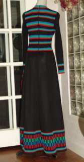 Darling VTG Joseph Magnin Stretch Rib Knit Color Block Maxi Dress MINT 