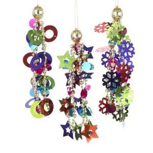   36 Tween Christmas Sequin Cut Out Beaded Tassel Holiday Ornaments 7