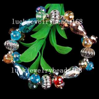 AB Multicolor Crystal Drop Necklace Bracelet Earrings Set FG3895 
