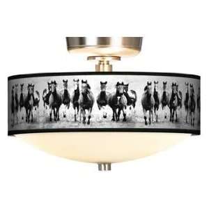 Wild Horses Giclee Energy Saver Brushed Steel Fan Light Kit