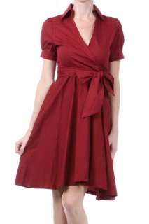 NEW RED 1950s Pin Up Vintage Style Wrap Rockabilly Dress L  