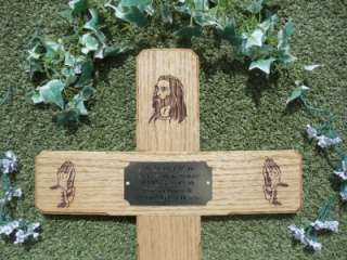36 Personalised Wooden Oak Memorial Cross Grave Marker, Jesus Design