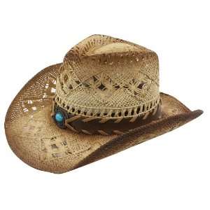  Cowboy Men Women Toyo Straw Hat Blue Stone Trim Tea Stn 