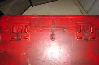 Vtg/Antique Red Metal/Wood Army Trunk
