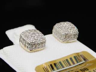 MENS YELLOW GOLD .50C DIAMOND 3D CUBE STUD EARRINGS  