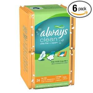 Always Clean Overnight Pad And Wrapped Wipe, 24 Count Packages (Pack 