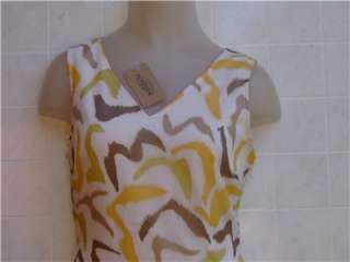 New NURTURE Womens 100% Silk Pullover Dress M White Yellow Brown 