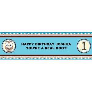  Look Whoos 1 Blue Personalized Birthday Banner Standard 