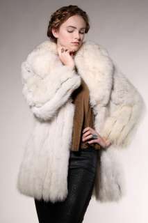   FOX FUR COAT Jacket Vtg 70s Arctic White Leather Mod Coyote Lamb Wolf