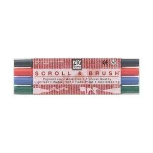  Zig Memory System Scroll & Brush Dual Tip Markers 4/Pkg 