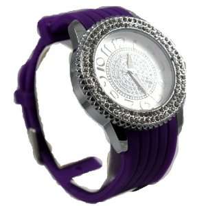   Watch on Dark Purple Band   Crystals on SIDE of Watch LARGE FACE