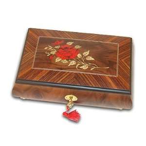 Gorgeous Red Rose Inlaid Musical Jewelry Box Made In Sorrento   30Note