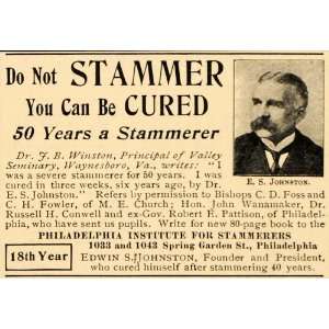  1902 Ad Vintage Medical Quackery Stammering Cure Edwin S. Johnston 