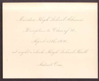 Meriden High School Alumni Reception to Class of 1890 ticket CT  