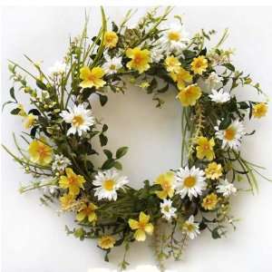 20 White & Yellow Silk Daisy Wreath