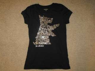 Juicy Couture CUTE Black with sequined dog logo tee t shirt top size M 
