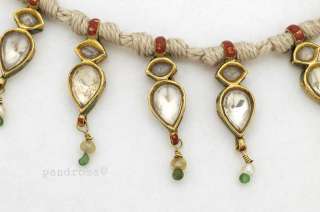 Nice gold necklace in Mughal style with crystal and enamel work, India 