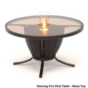   Woven Glass Top Chat Table with Dancing Fire Patio, Lawn & Garden