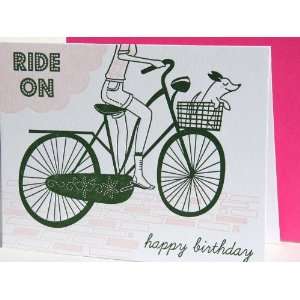  ride on happy birthday letterpress greeting card NEW 