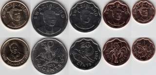 Swaziland set of 5 coins 5 cents 1 lilangeni 2011 UNC  