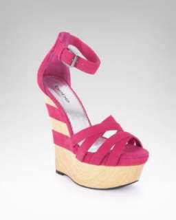  bebe Clarice Suede Striped Wedge Sandal Shoes