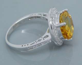 Solid 14kt White Gold 5.71Ct VS Diamond Yellow Citrine Ring  