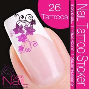  Nail Tattoo Sticker Ornament / Blossom   black / lilac 